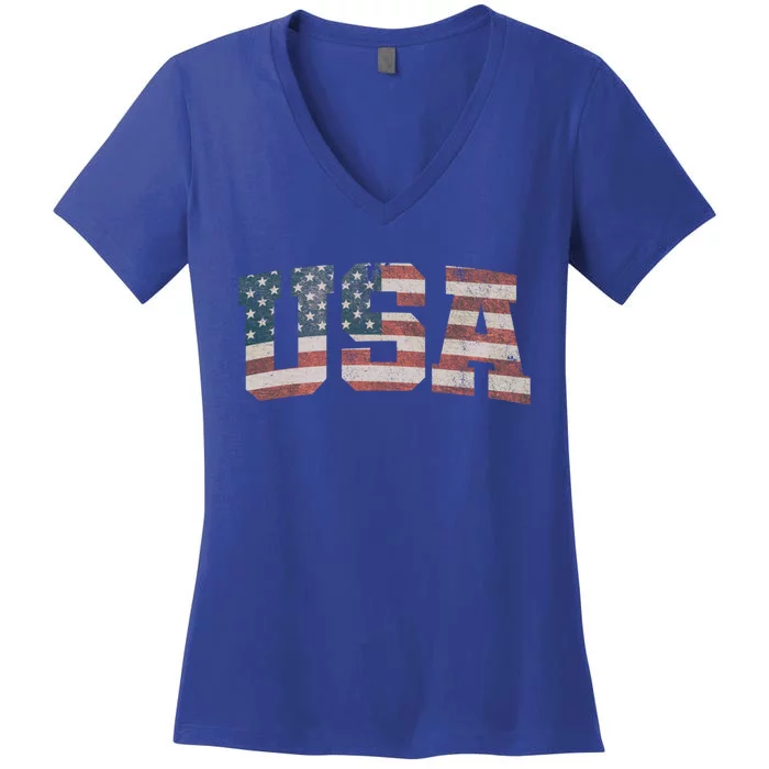 Usa Us Flag Patriotic 4th Of July America Gift Women's V-Neck T-Shirt