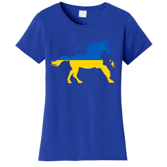 Unicorn Ukraine Flag I Stand With Ukraine Support Ukraine Cute Gift Women's T-Shirt