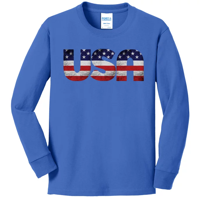 Usa Us Flag Patriotic 4th Of July America Independence Gift Kids Long Sleeve Shirt