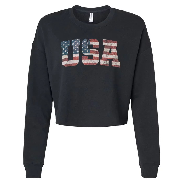 Usa Us Flag Patriotic 4th Of July America Cropped Pullover Crew