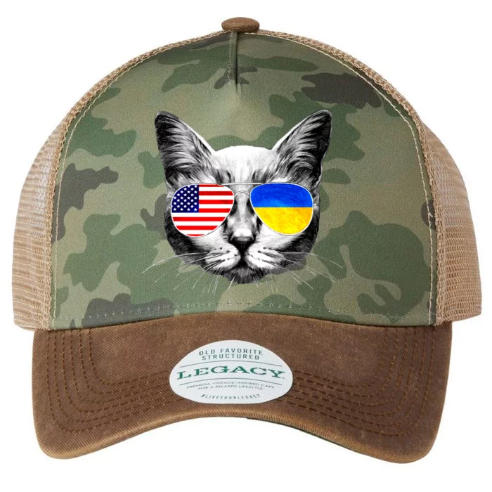 USA Ukraine Flags Sunglasses Cat Legacy Tie Dye Trucker Hat