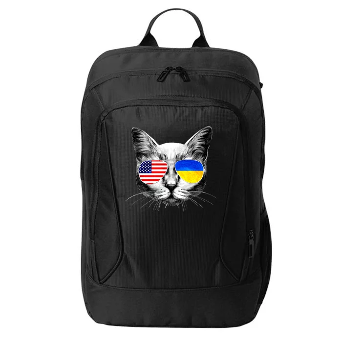 USA Ukraine Flags Sunglasses Cat City Backpack