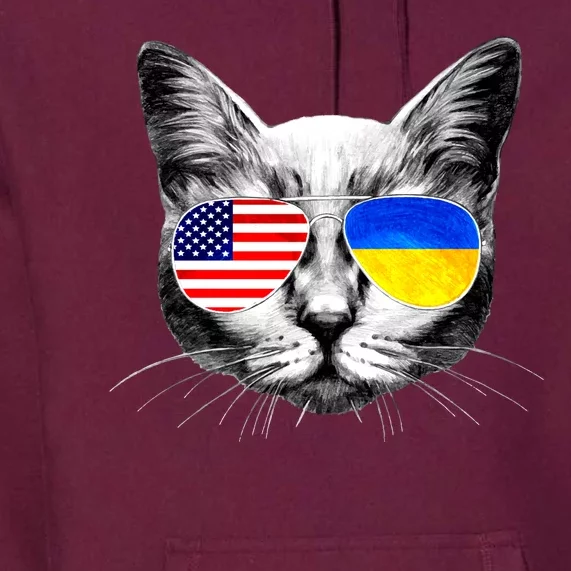 USA Ukraine Flags Sunglasses Cat Premium Hoodie