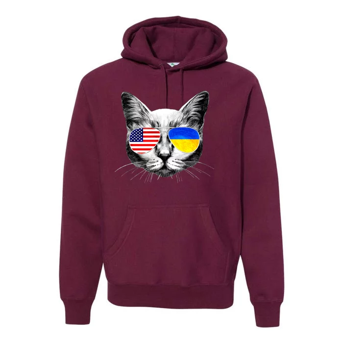 USA Ukraine Flags Sunglasses Cat Premium Hoodie