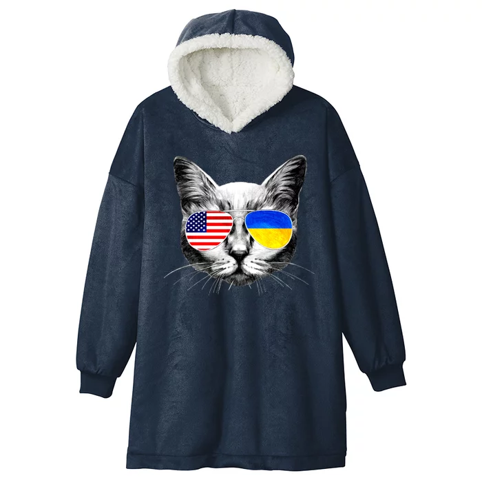 USA Ukraine Flags Sunglasses Cat Hooded Wearable Blanket