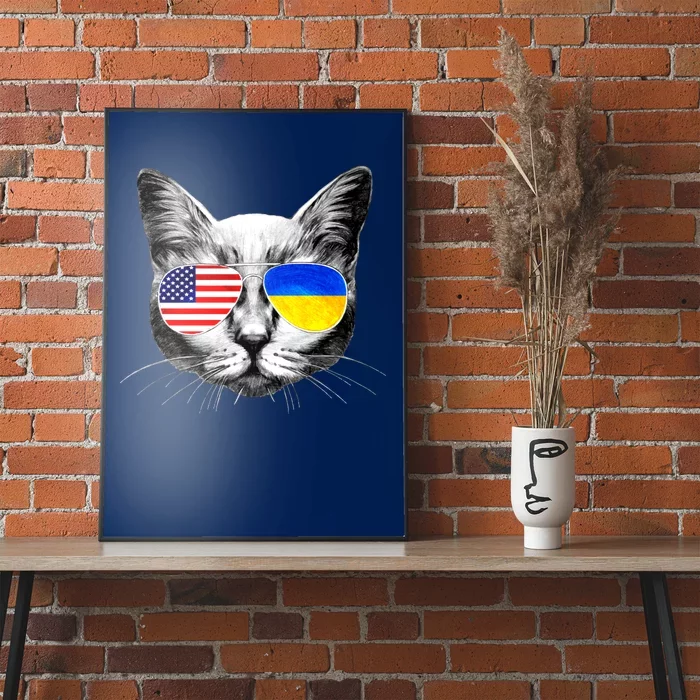 USA Ukraine Flags Sunglasses Cat Poster