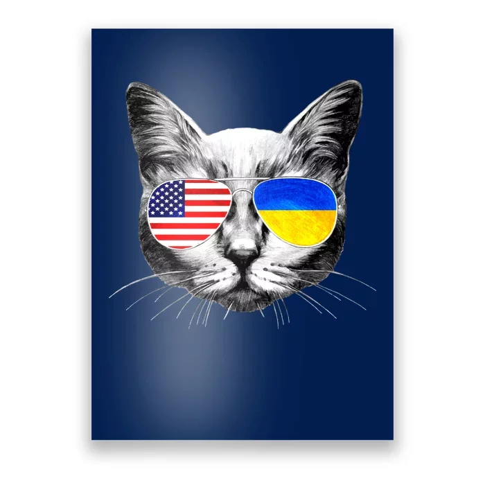 USA Ukraine Flags Sunglasses Cat Poster