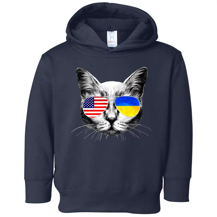 USA Ukraine Flags Sunglasses Cat Toddler Hoodie