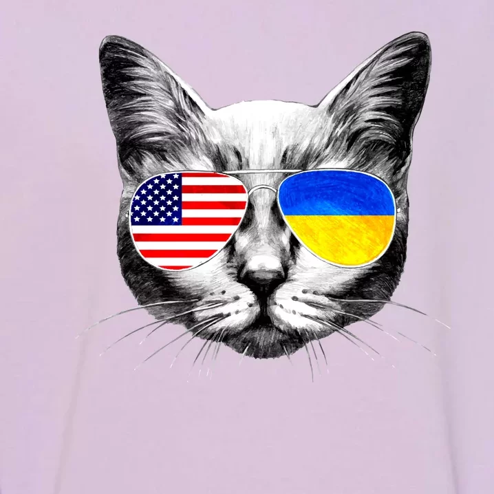 USA Ukraine Flags Sunglasses Cat Garment-Dyed Sweatshirt