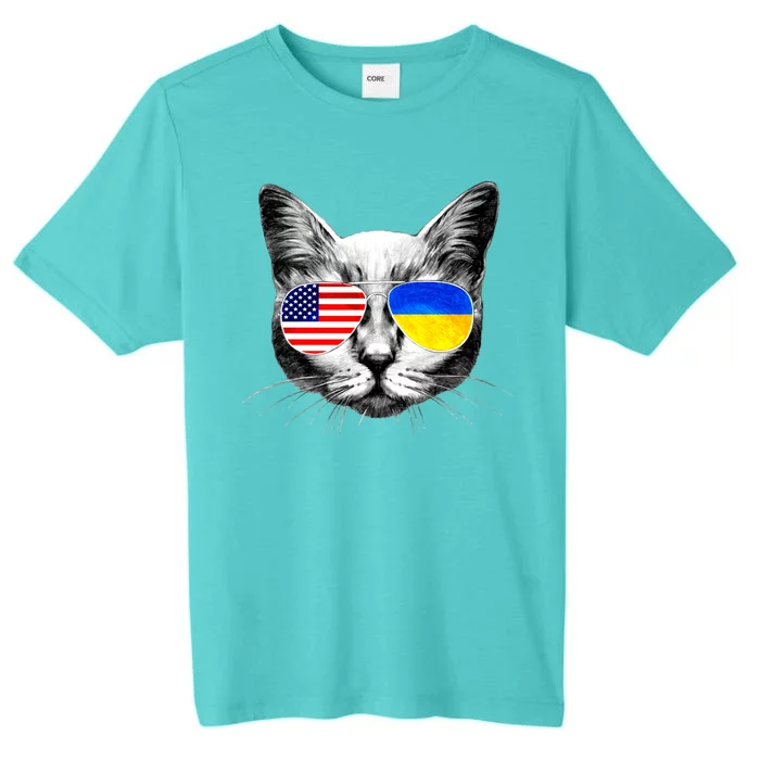 USA Ukraine Flags Sunglasses Cat ChromaSoft Performance T-Shirt