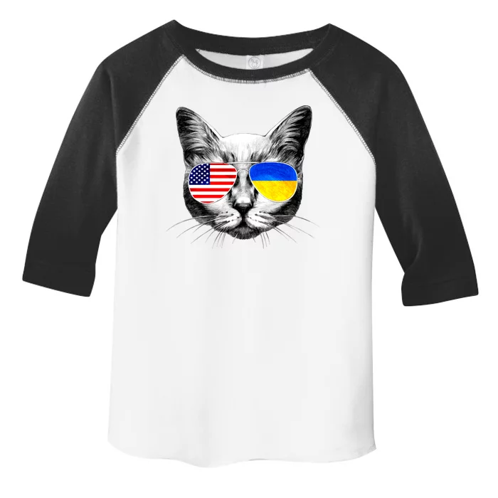 USA Ukraine Flags Sunglasses Cat Toddler Fine Jersey T-Shirt