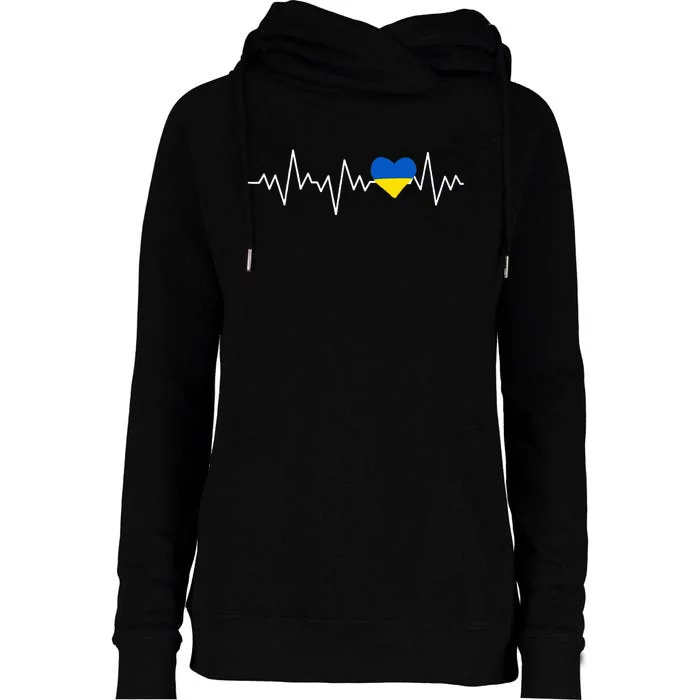 Ukraine Ukrainian heart Flag Heartbeat Womens Funnel Neck Pullover Hood