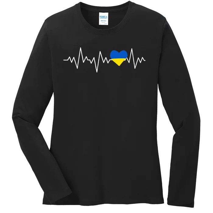 Ukraine Ukrainian heart Flag Heartbeat Ladies Long Sleeve Shirt