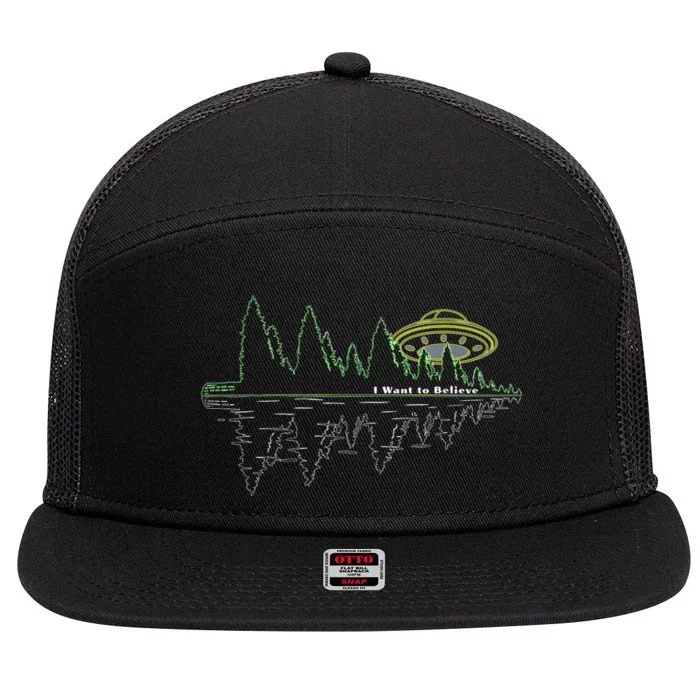 UFO UAP I Want To Believe Aliens Exist Flying Saucer 7 Panel Mesh Trucker Snapback Hat