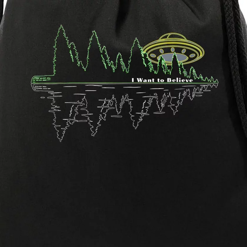 UFO UAP I Want To Believe Aliens Exist Flying Saucer Drawstring Bag