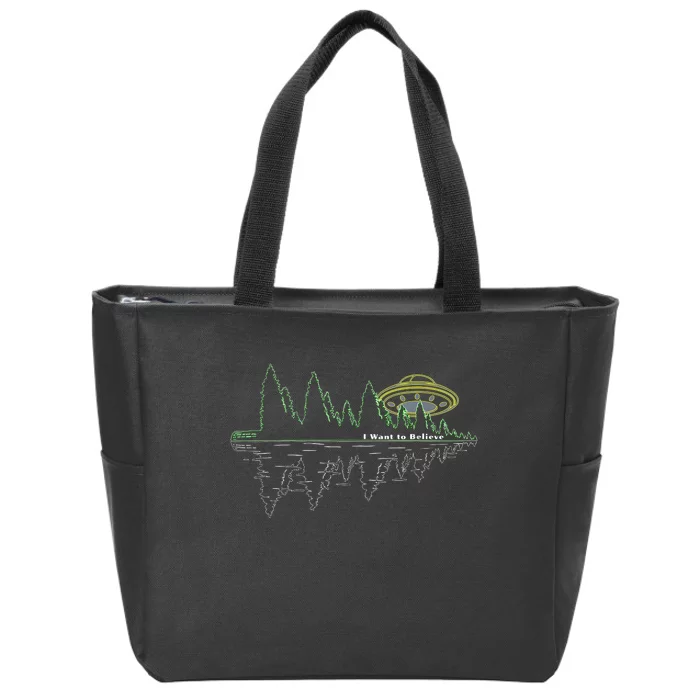 UFO UAP I Want To Believe Aliens Exist Flying Saucer Zip Tote Bag