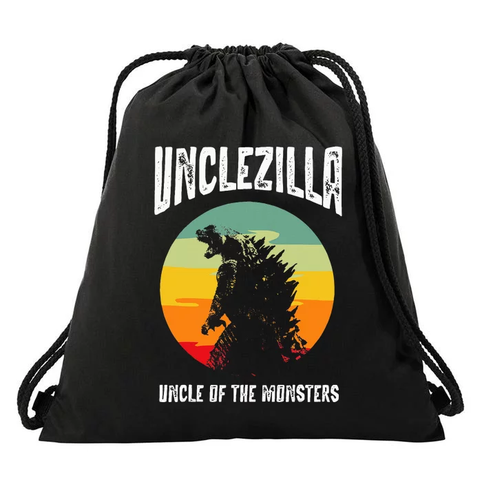 Unclezilla Uncle Of The Monsters Retro Vintage Sunset Drawstring Bag