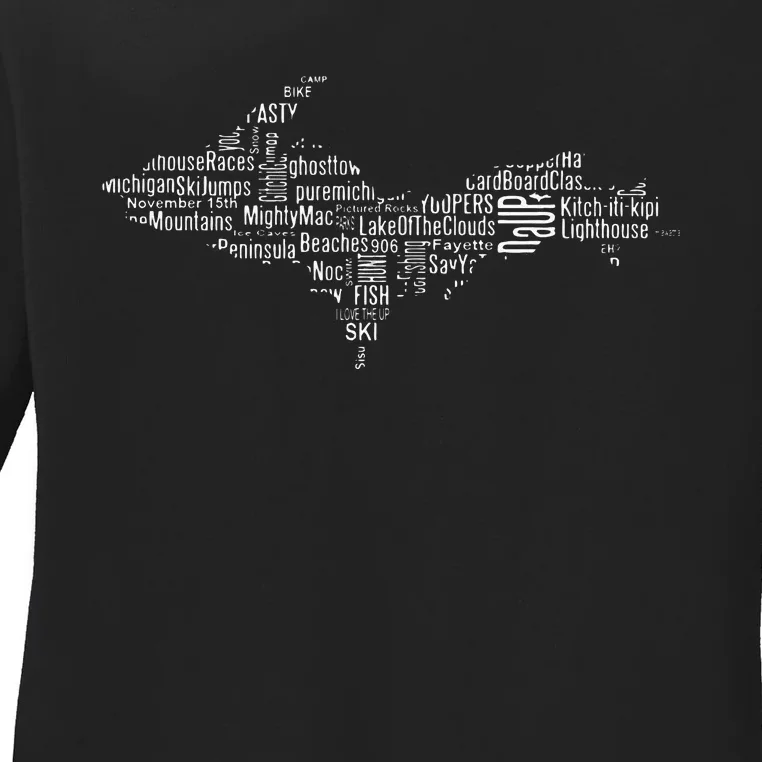 UP Upper Peninsula Michigan Word Collage Yoopers Favorite Ladies Long Sleeve Shirt