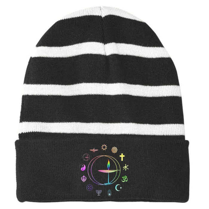 Unitarian Universalist Rainbow Uu Chalice Striped Beanie with Solid Band