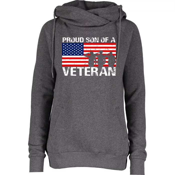 USA United States Military Family Proud Son Of A Veteran Womens Funnel Neck Pullover Hood