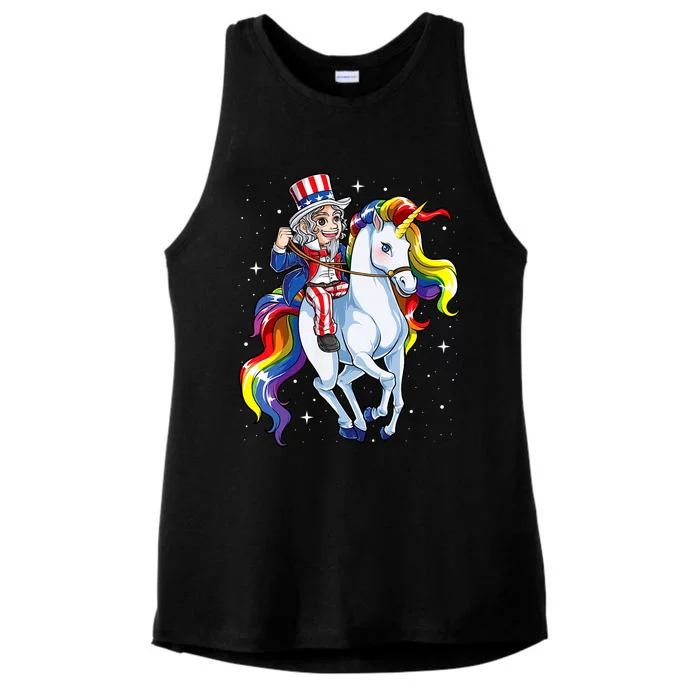 Unicorn Uncle Sam 4th Of July Merica Ladies Tri-Blend Wicking Tank