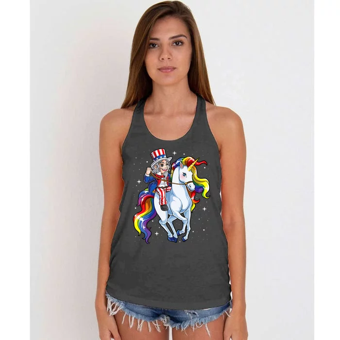 Unicorn Uncle Sam 4th Of July Merica Women's Knotted Racerback Tank