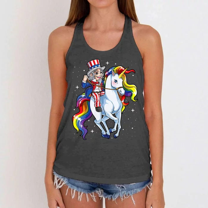 Unicorn Uncle Sam 4th Of July Merica Women's Knotted Racerback Tank