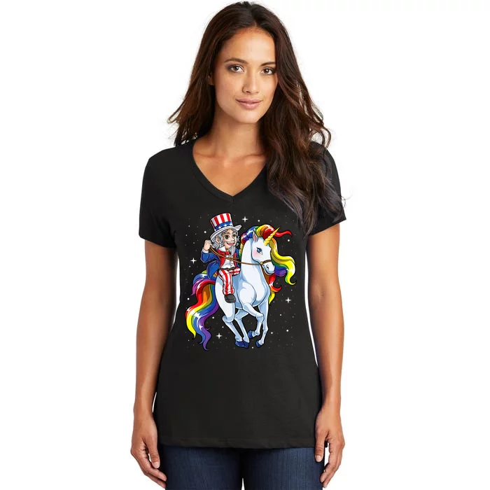 Unicorn Uncle Sam 4th Of July Merica Women's V-Neck T-Shirt