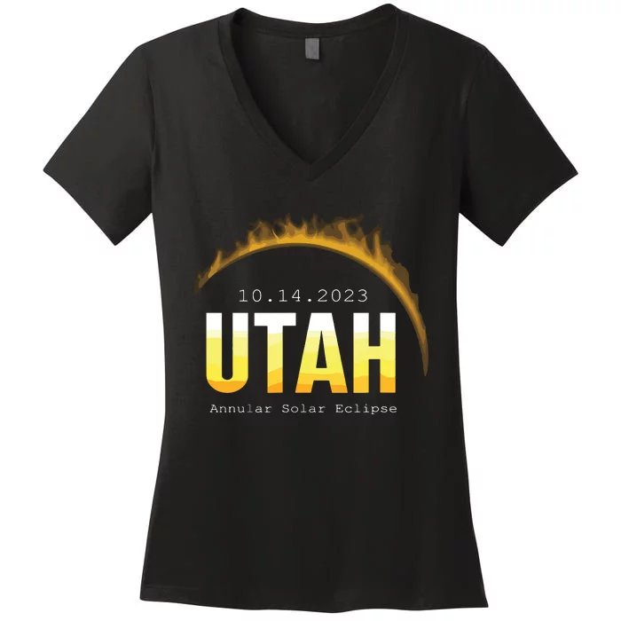 Utah Usa State Annular Solar Eclipse 14th October Women's V-Neck T-Shirt