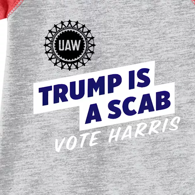 Uaw Union Trump Is A Scab Vote Kamala Harris Funny Uaw Red Infant Baby Jersey Bodysuit