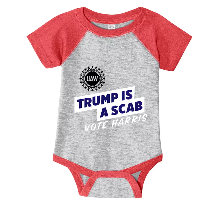 Uaw Union Trump Is A Scab Vote Kamala Harris Funny Uaw Red Infant Baby Jersey Bodysuit