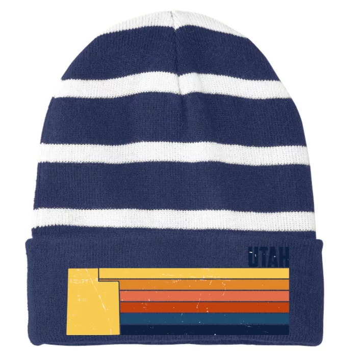 Retro Vintage Utah Striped Beanie with Solid Band