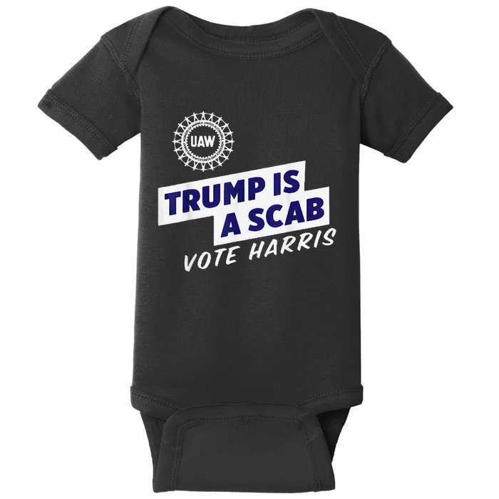 Uaw Union Trump Is A Scab Vote Kamala Harris Funny Uaw Red Baby Bodysuit