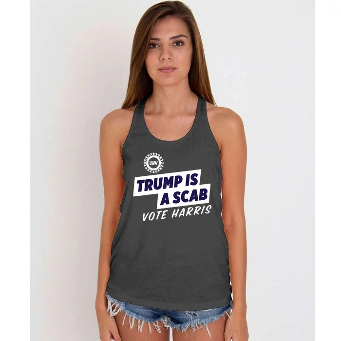 Uaw Union Trump Is A Scab Vote Kamala Harris Funny Uaw Red Women's Knotted Racerback Tank