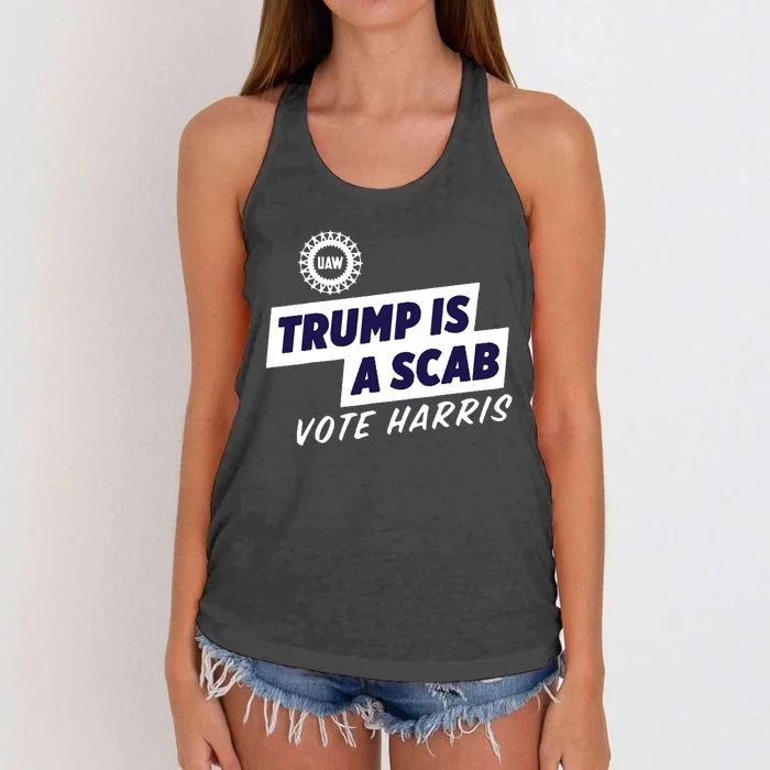 Uaw Union Trump Is A Scab Vote Kamala Harris Funny Uaw Red Women's Knotted Racerback Tank