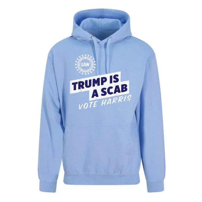 Uaw Union Trump Is A Scab Vote Kamala Harris Funny Uaw Red Gift Unisex Surf Hoodie