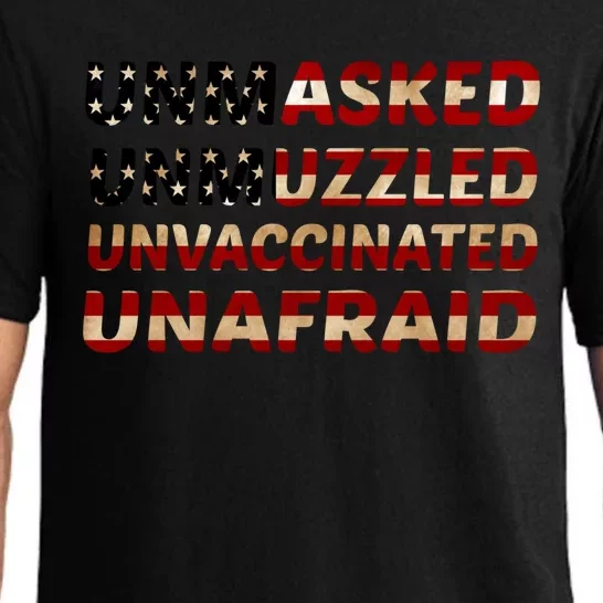 Unmasked Unmuzzled Unvaccinated Unafraid Flag America Retro Gift Pajama Set