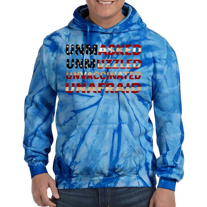 Unmasked Unmuzzled Unvaccinated Unafraid Flag America Retro Gift Tie Dye Hoodie