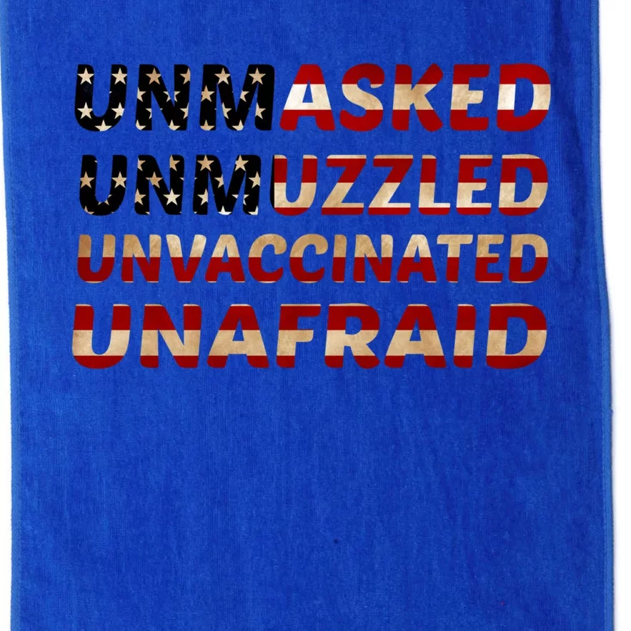 Unmasked Unmuzzled Unvaccinated Unafraid Flag America Retro Gift Platinum Collection Golf Towel