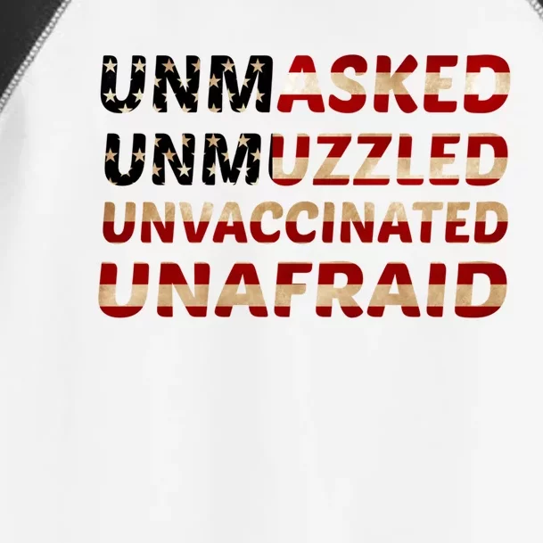 Unmasked Unmuzzled Unvaccinated Unafraid Flag America Retro Gift Toddler Fine Jersey T-Shirt