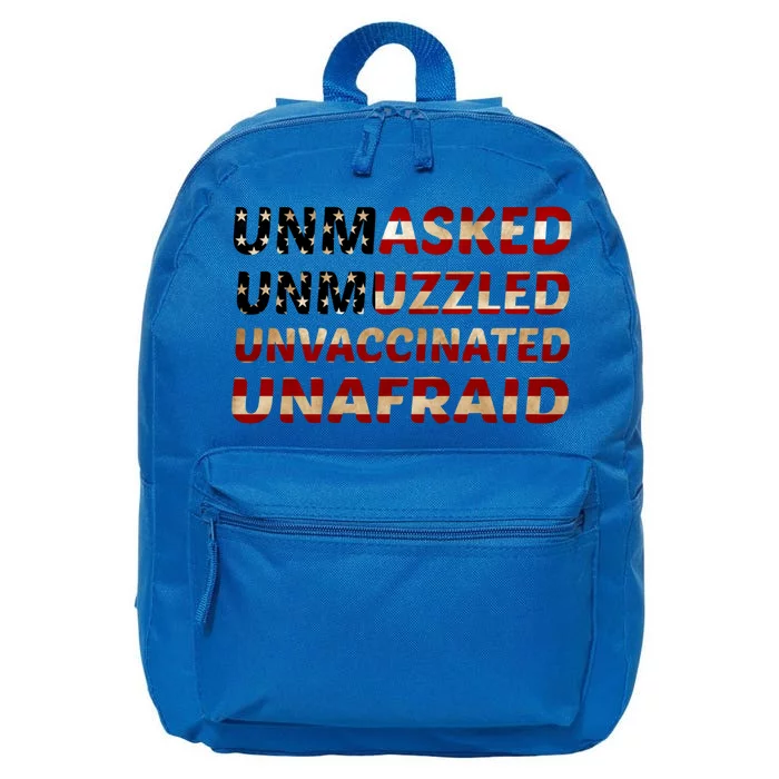 Unmasked Unmuzzled Unvaccinated Unafraid Flag America Retro Cute Gift 16 in Basic Backpack