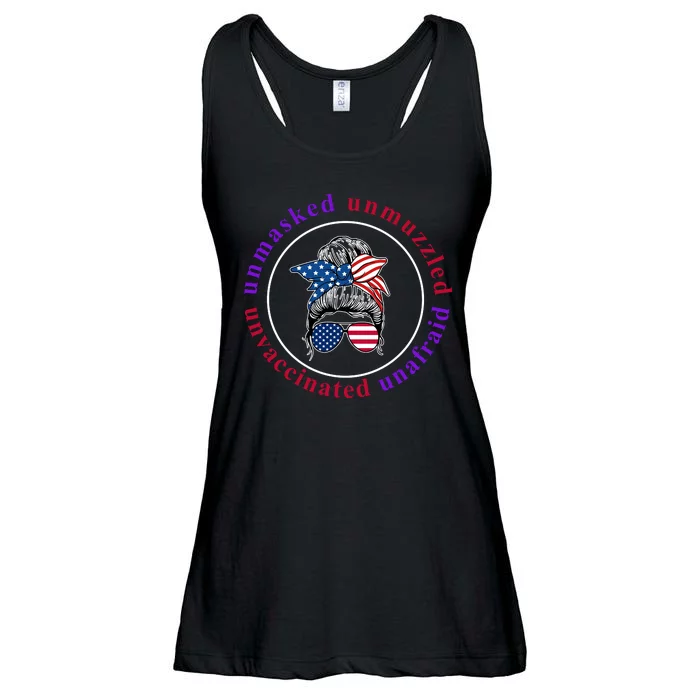 Unmasked Unmuzzled Unvaccinated Unafraid Messy Bun Ladies Essential Flowy Tank