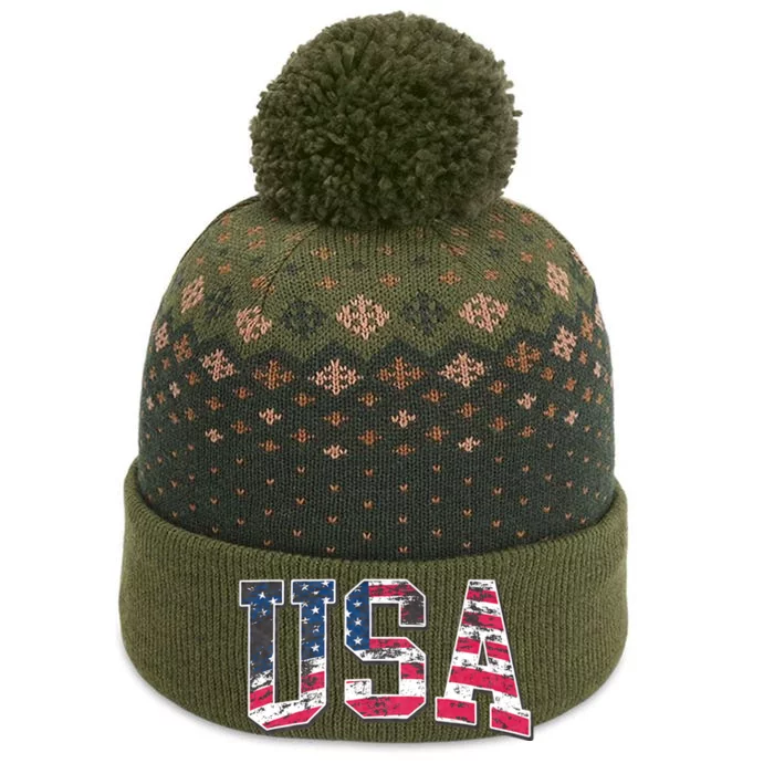 Usa Vintage American Flag 4th Of July Usa Flag Apparel The Baniff Cuffed Pom Beanie