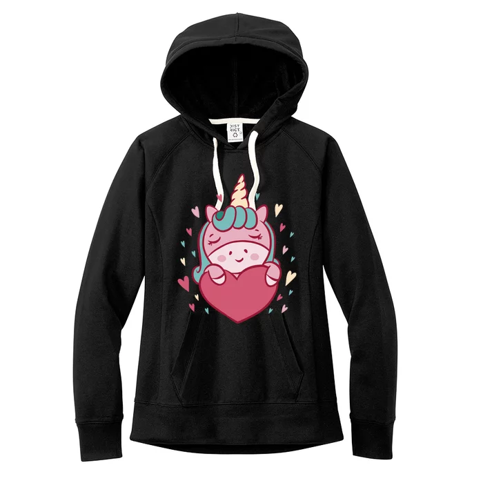 Unicorn Valentine's Day Heart Cute Cool Gift Women's Fleece Hoodie