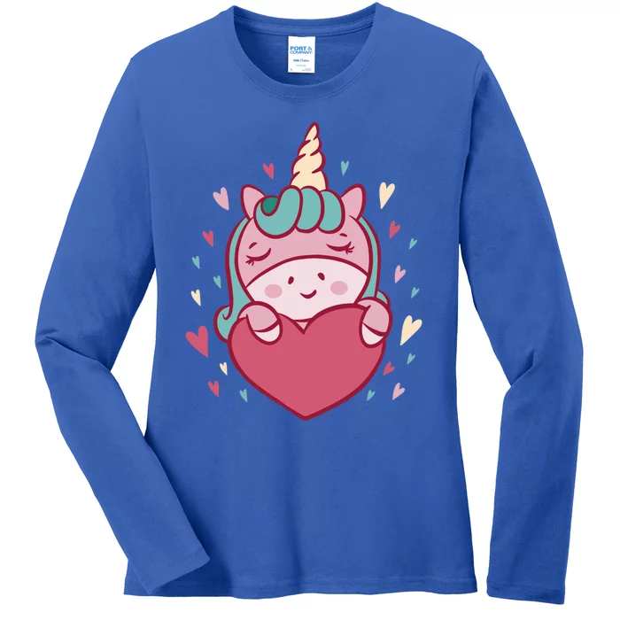 Unicorn Valentine's Day Heart Cute Cool Gift Ladies Long Sleeve Shirt