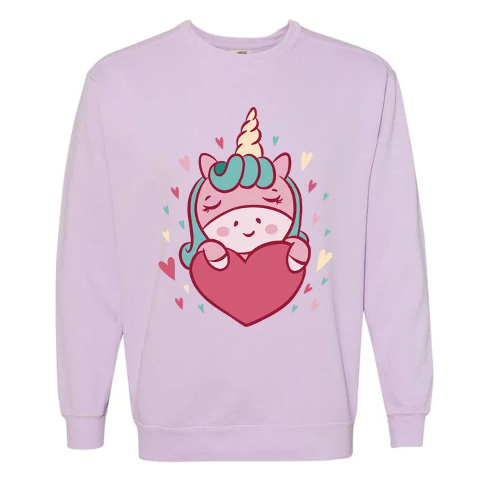 Unicorn Valentine's Day Heart Cute Cool Gift Garment-Dyed Sweatshirt