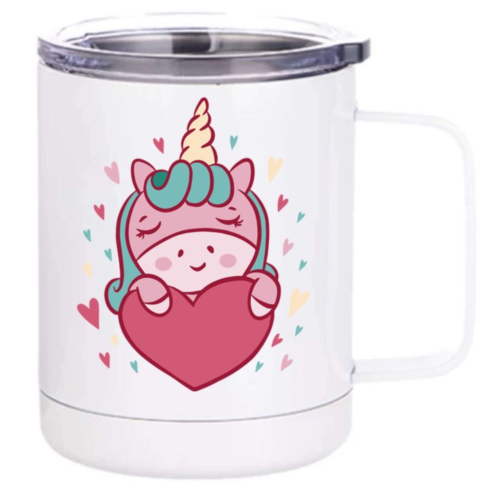 Unicorn Valentine's Day Heart Cute Cool Gift Front & Back 12oz Stainless Steel Tumbler Cup