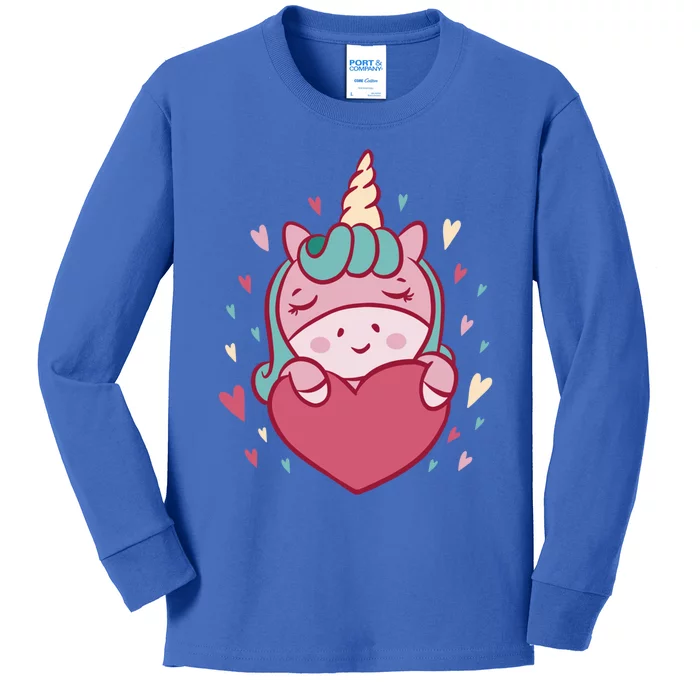 Unicorn Valentine's Day Heart Cute Gift Kids Long Sleeve Shirt