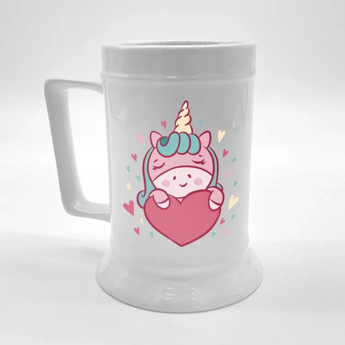 Unicorn Valentine's Day Heart Cute Gift Front & Back Beer Stein