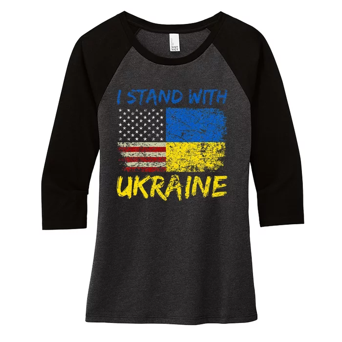 Ukraine Vintage Flag Ukrainian Lovers Ukraine Pride Women's Tri-Blend 3/4-Sleeve Raglan Shirt